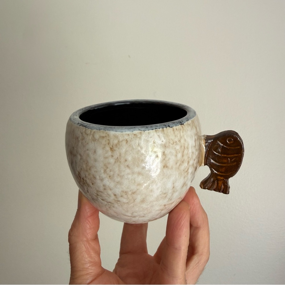 Greek Handmade Mug with Fish handle, Small